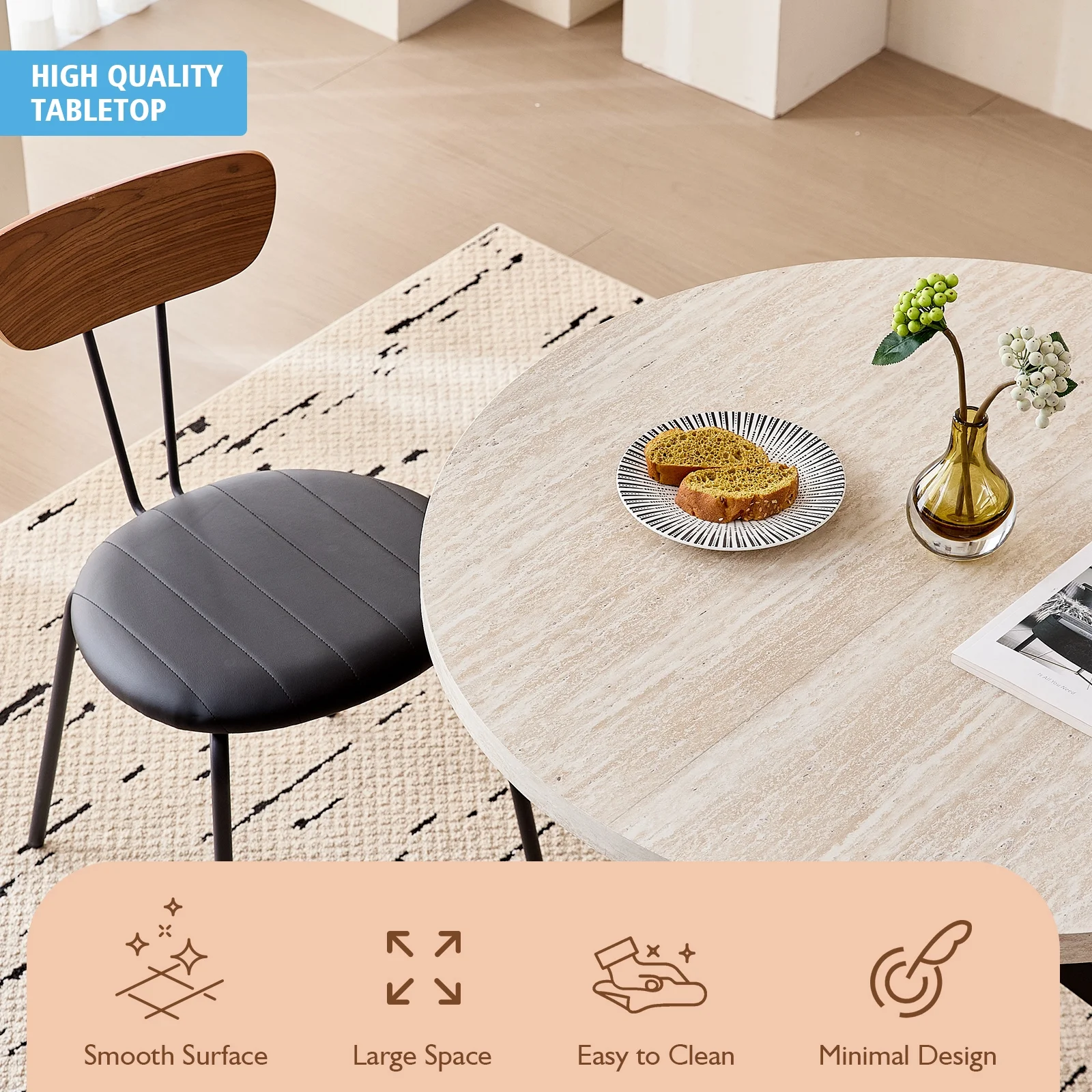 39- Round Dining Table, Modern Small Kitchen Table for 4 with X-Shaped Metal Legs and 1.2" Thickness Tabletop for Kitchen Dining Room, Coffee Table, Oak