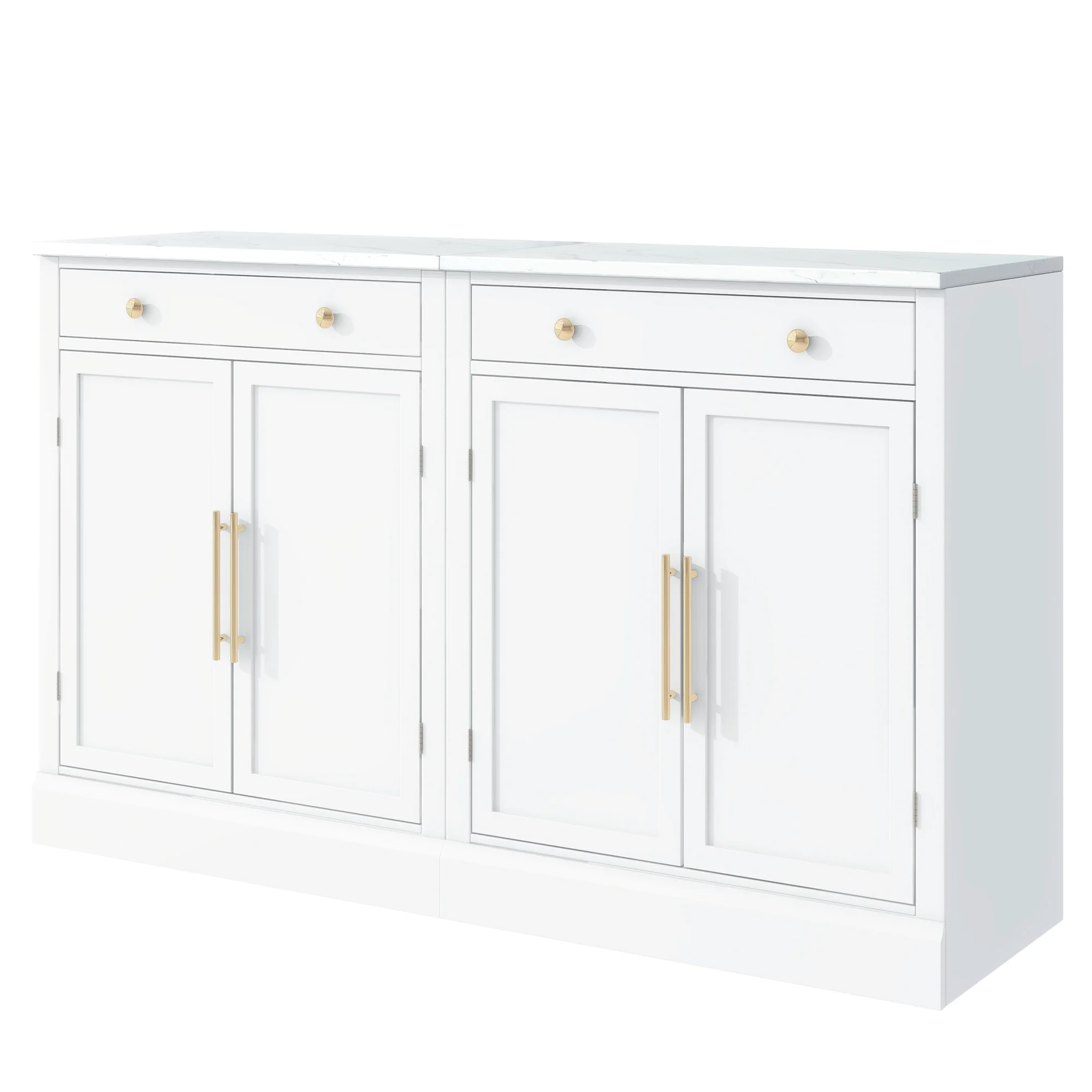 Euroco Modern Freestanding Kitchen Pantry,Buffet Food Storage, Coffee Bar Cabinet with Drawer, 2 Adjustable Shelves and 2 Door Shelves for Dining, Kitchen,White