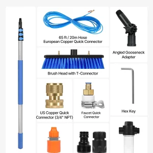 VEVOR Water Fed Pole Kit, 12FT Solar Panel Cleaning Pole with Extendable Handle, 180- Rotatable Brush Head & 65.6FT Hose, Household & Outdoor Window Cleaner Tool for Caravan Solar Panel Deck