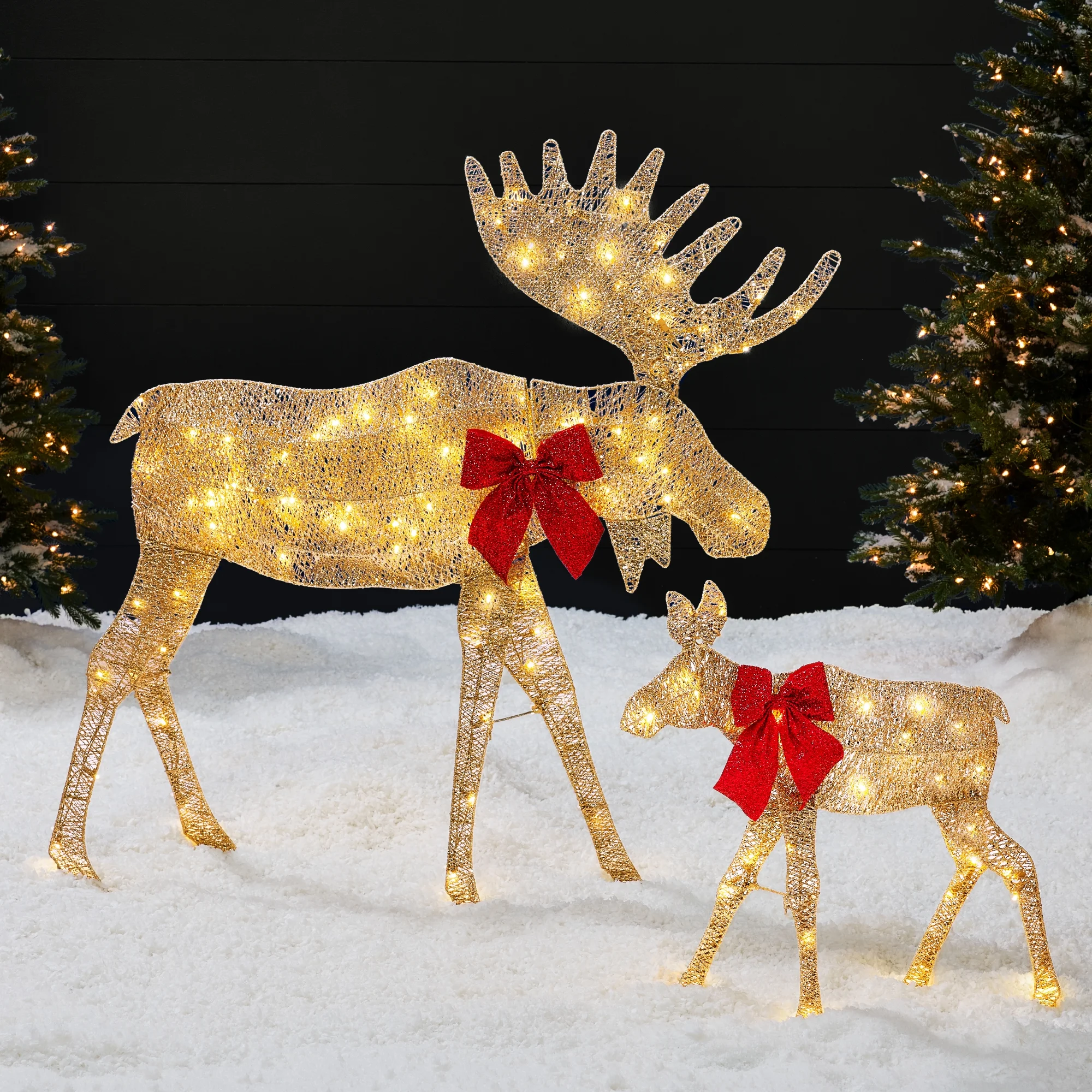 Best Choice Products 4ft 2-Piece Lighted 2D Christmas Moose Set Outdoor Decor w/ 125 LED Lights, Stakes - Rattan