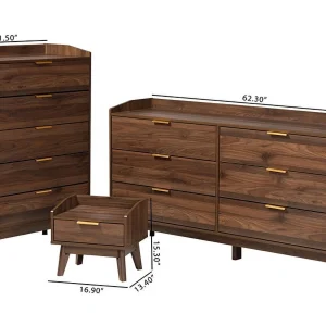 Baxton Studio Lena Mid-Century Modern Walnut Brown Finished Wood 3-Piece Storage Set