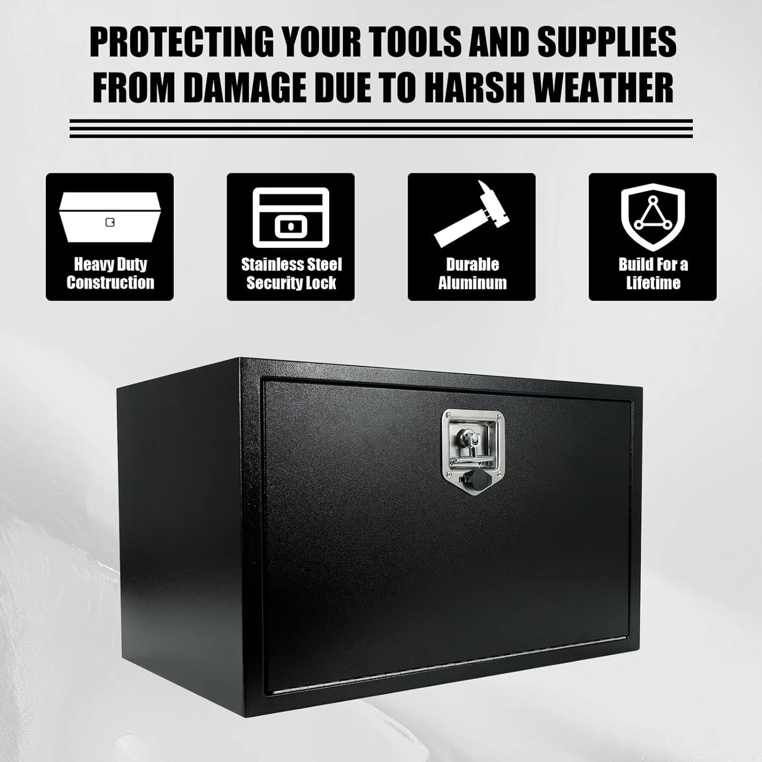 Comfor 26.5 x 12 x 11.8 inch Trailer Tongue Box with Handled-Lock Black Steel Heavy Duty Underbody Truck Box Truck Storage Organizer for Pick Up, Trailer