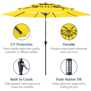 Best Choice Products 10ft 3-Tier Patio Umbrella, Market Sun Shade w/ Tilt Adjustment, Easy Crank - Red