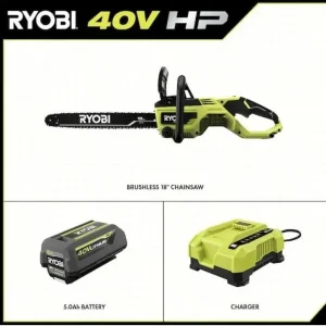 Ryobi 18 40V Cordless Chainsaw Kit with Battery & Charger, Green