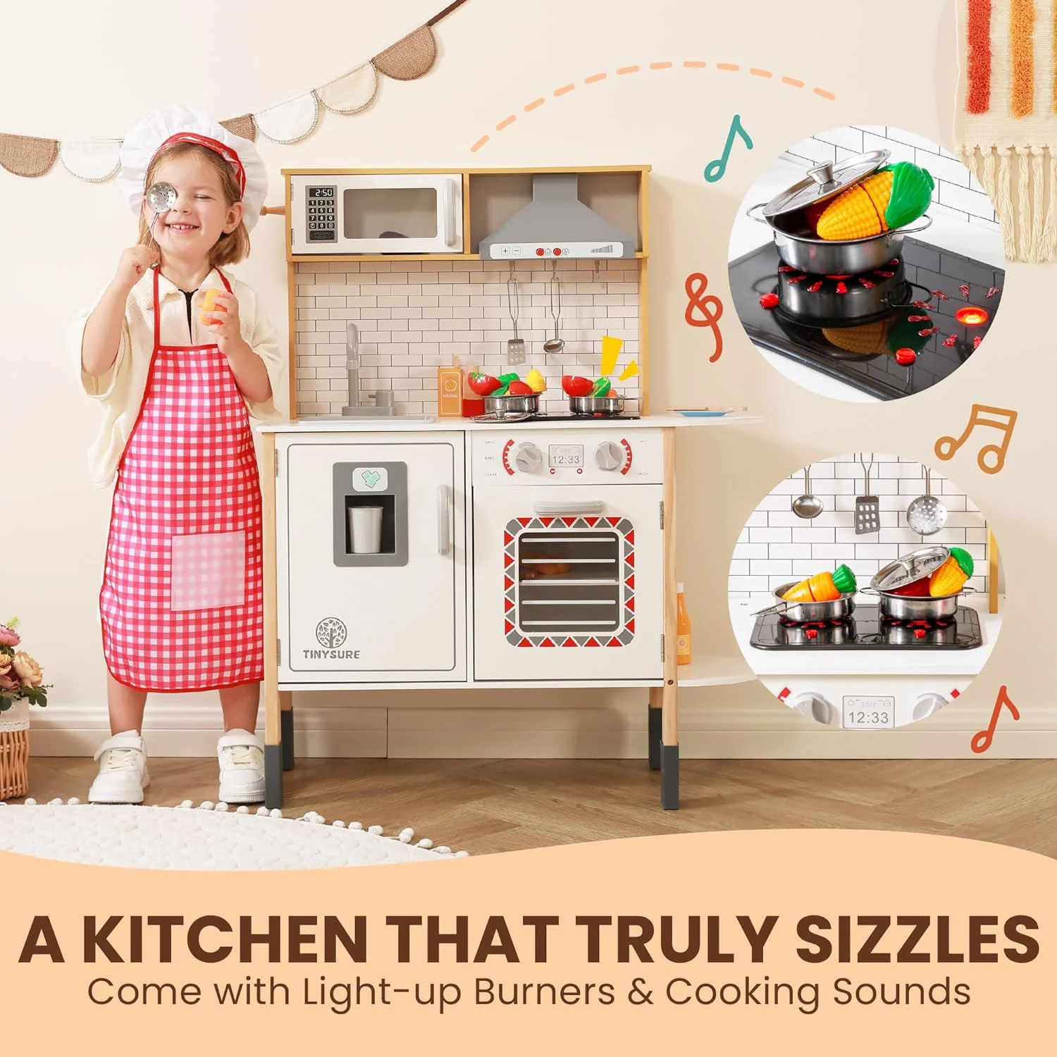 Play Kitchen for Kids - Toy Kitchen Set for Toddlers with Realistic Lights and Sounds, Kids Kitchen Playset with Abundant Toy Food Set