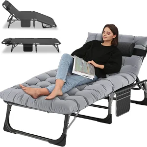Slsy Folding Lounge Chair, 5-Position Adjustable Outdoor Reclining Chair, Folding Sleeping Bed Cot, Folding Chaise Lounge Chair for Pool Beach Patio Sunbathing