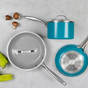 Gotham Steel Nonstick Pots and Pans 20 Piece Kitchen Ceramic Cookware Set Bakeware Cooking Frying Skillet Sauce Pan Aqua Blue