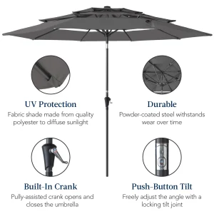 Best Choice Products 10ft 3-Tier Patio Umbrella, Market Sun Shade w/ Tilt Adjustment, Easy Crank - Red