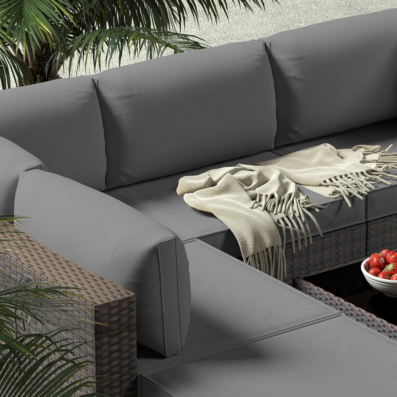 Patio Furniture Set Clearance, Lofka 5 Piece Outdoor Sectional Furniture Chair Set with Cushions and Tea Table, Gray