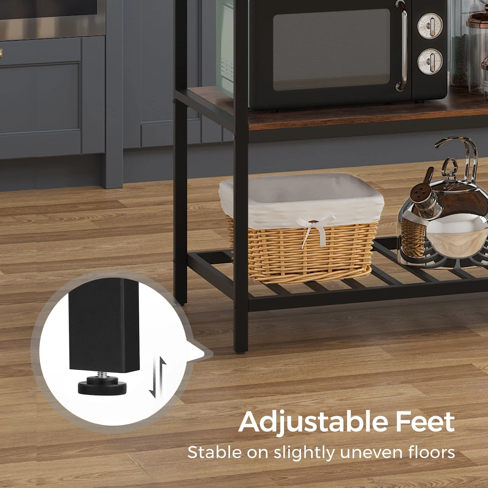 VASAGLE Kitchen Storage Island 3-Tier Kitchen Shelf Organizer Kitchen Baker’s Rack Coffee Bar Rustic Brown & Black