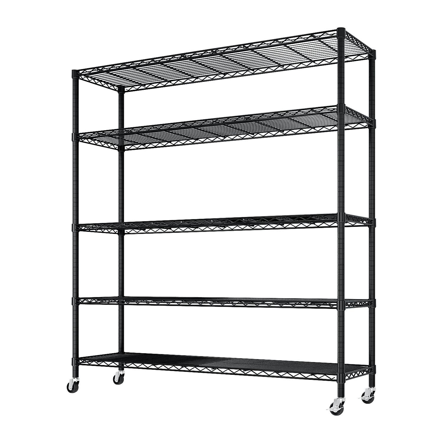 Ktaxon 4 Tier Wire Shelving with Wheels, 46"W x 17.7"D x 65"H Multifunctional Storage Rack Metal Garage Shelves Organizer, Capacity for 800lbs, Black