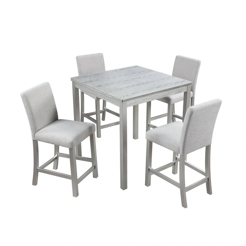 Modern 5-Piece Dining Set with Square Counter Height Table & 4 Upholstered Chairs