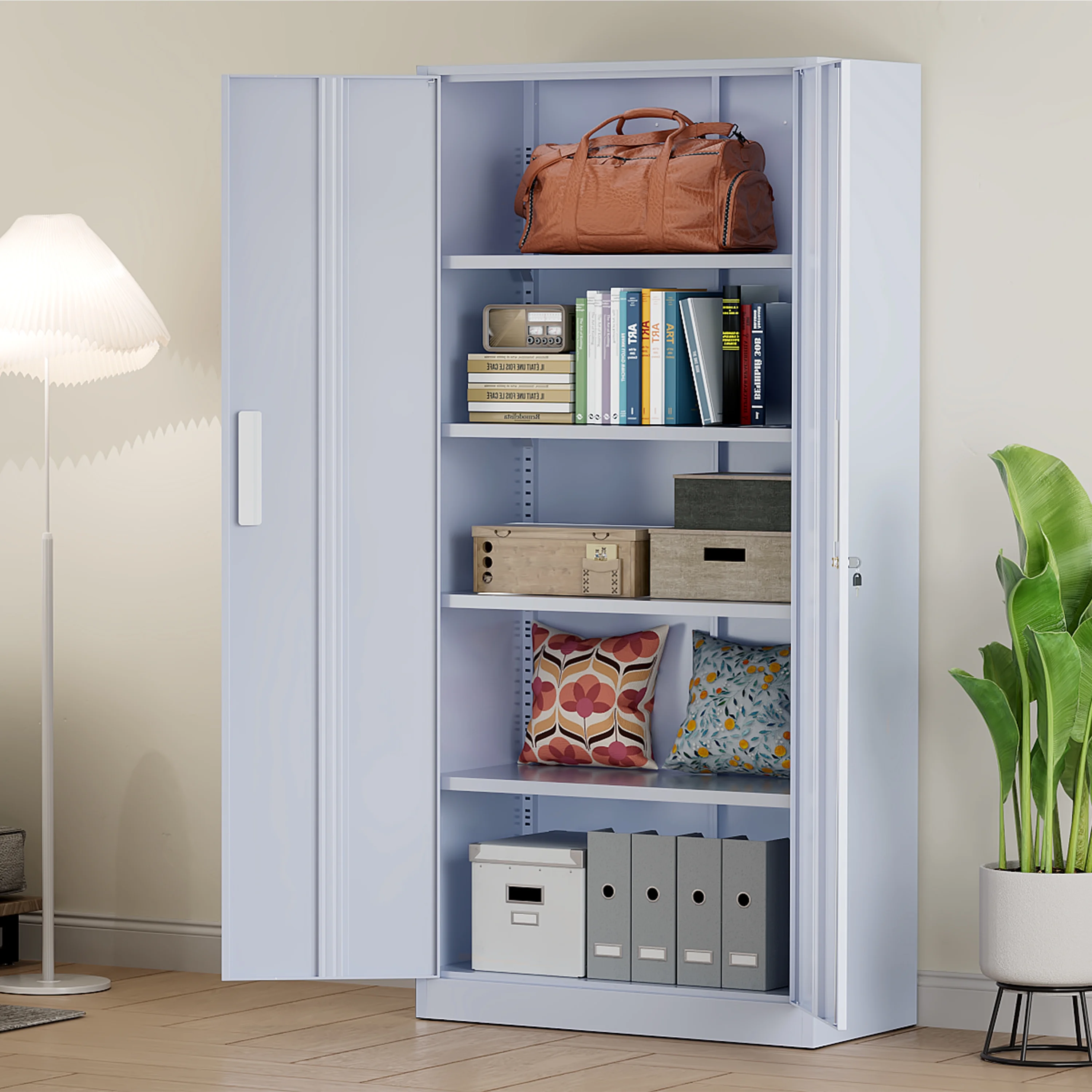 SUNCROWN 71 In Metal Storage Garage Cabinets with Locking Doors and Adjustable Shelves, Steel Storage Cabinet for Garage, Office, Classroom, Assemble Required(Black)