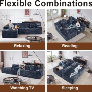 Cloud Sectional Couch with L-Shape Chaise Modern Modular Sofa Deep Seat Built-in Cup Holder