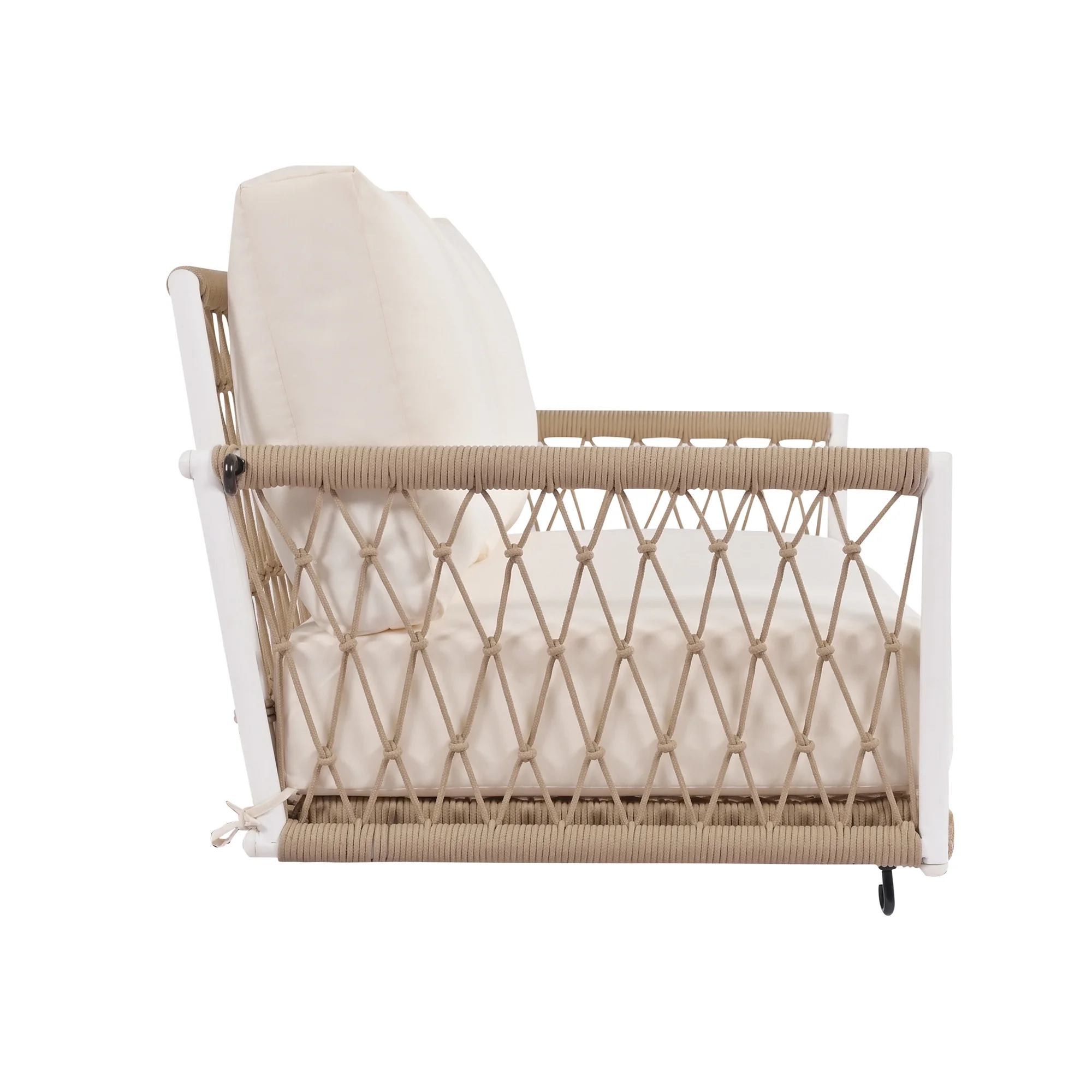Harper & Bright Designs PE Ratten Porch Swing Chair, 2-Seater Hanging Swing Bench with Chains, All Weather Design Patio Furniture Swing for Backyard Garden Poolside, Grey and White