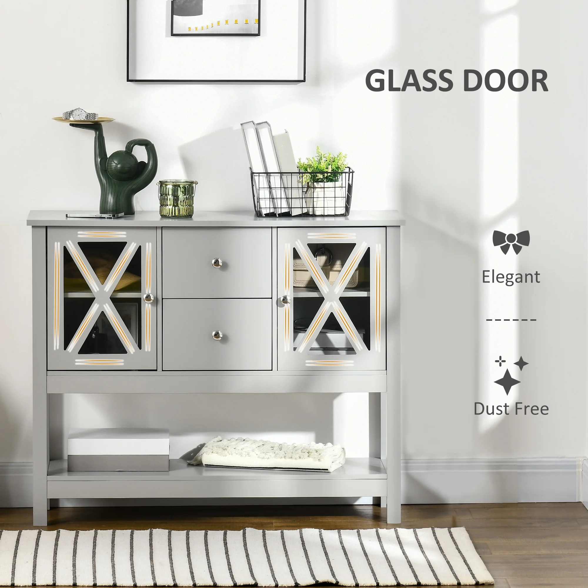 HOMCOM Coffee Bar Cabinet, Sideboard Buffet Cabinet, Kitchen Cabinet with Storage Drawers and Glass Door for Living Room, Entryway, White