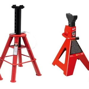 10-Ton Medium Height Pin Type Jack Stands, Pair, Red