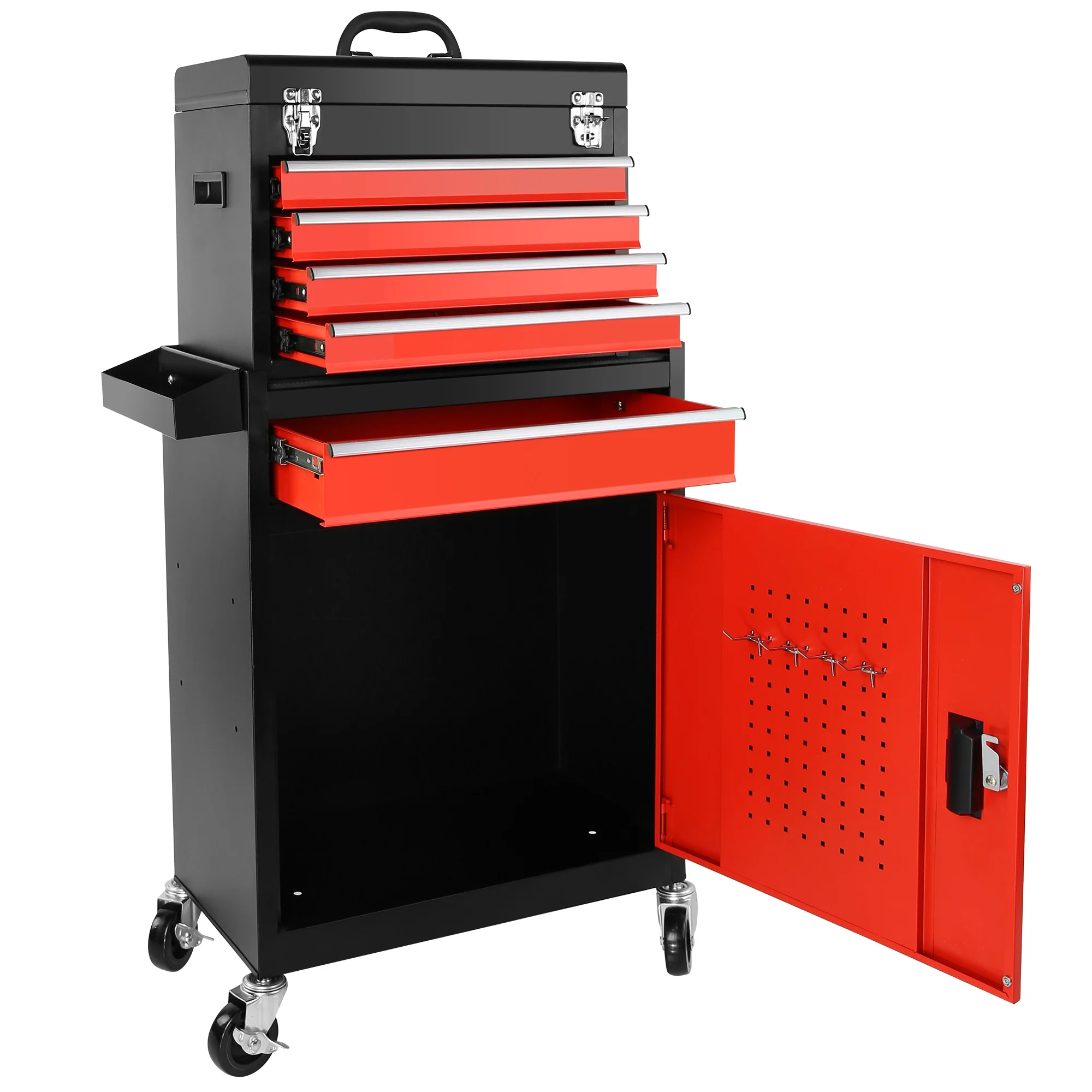 Tool Chest, 5-Drawer Rolling Tool Storage Cabinet with Detachable Top Tool Box, Universal Lockable Wheels