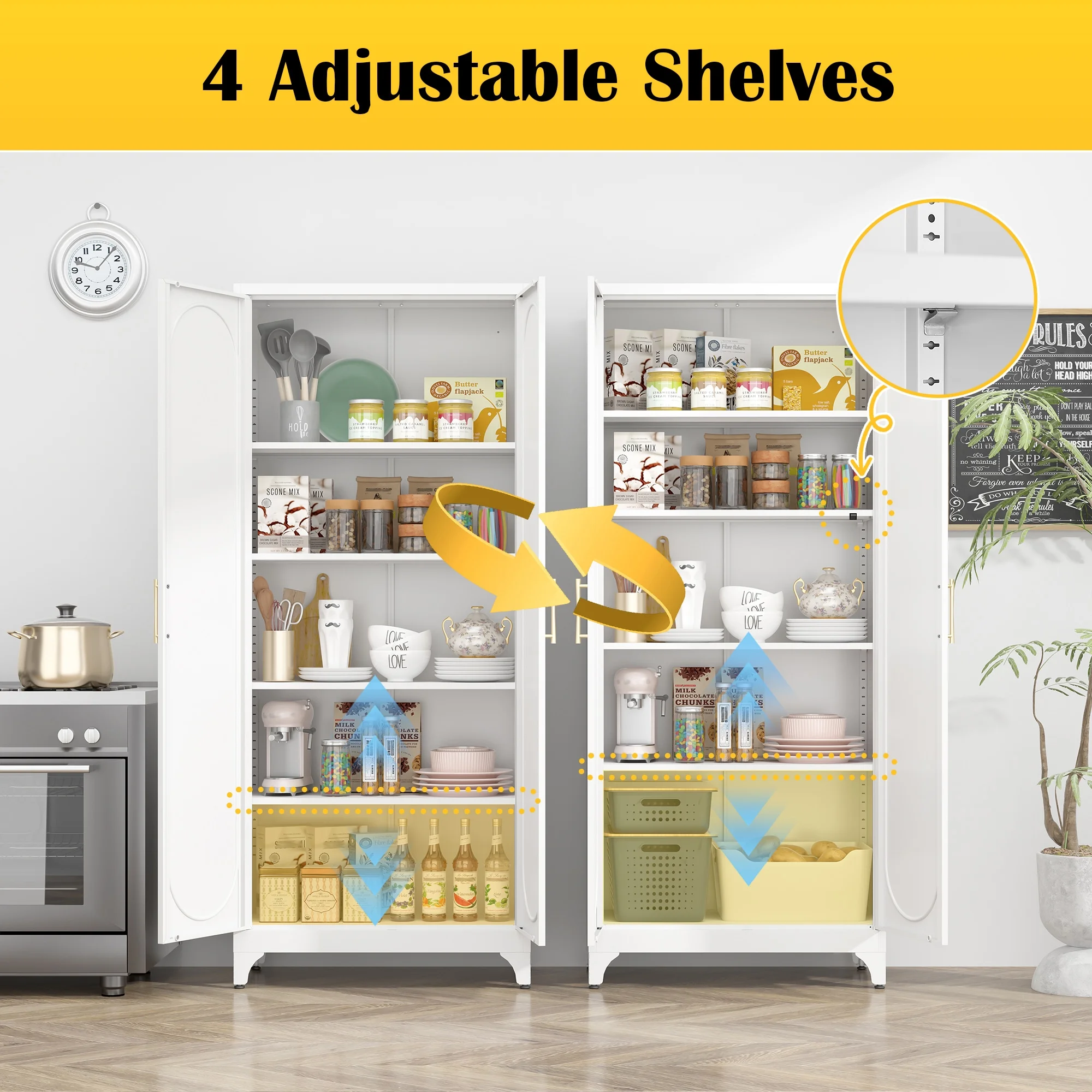 Polup White 75" H Modern Kitchen Storage Cabinet with Doors and Adjustable Shelves