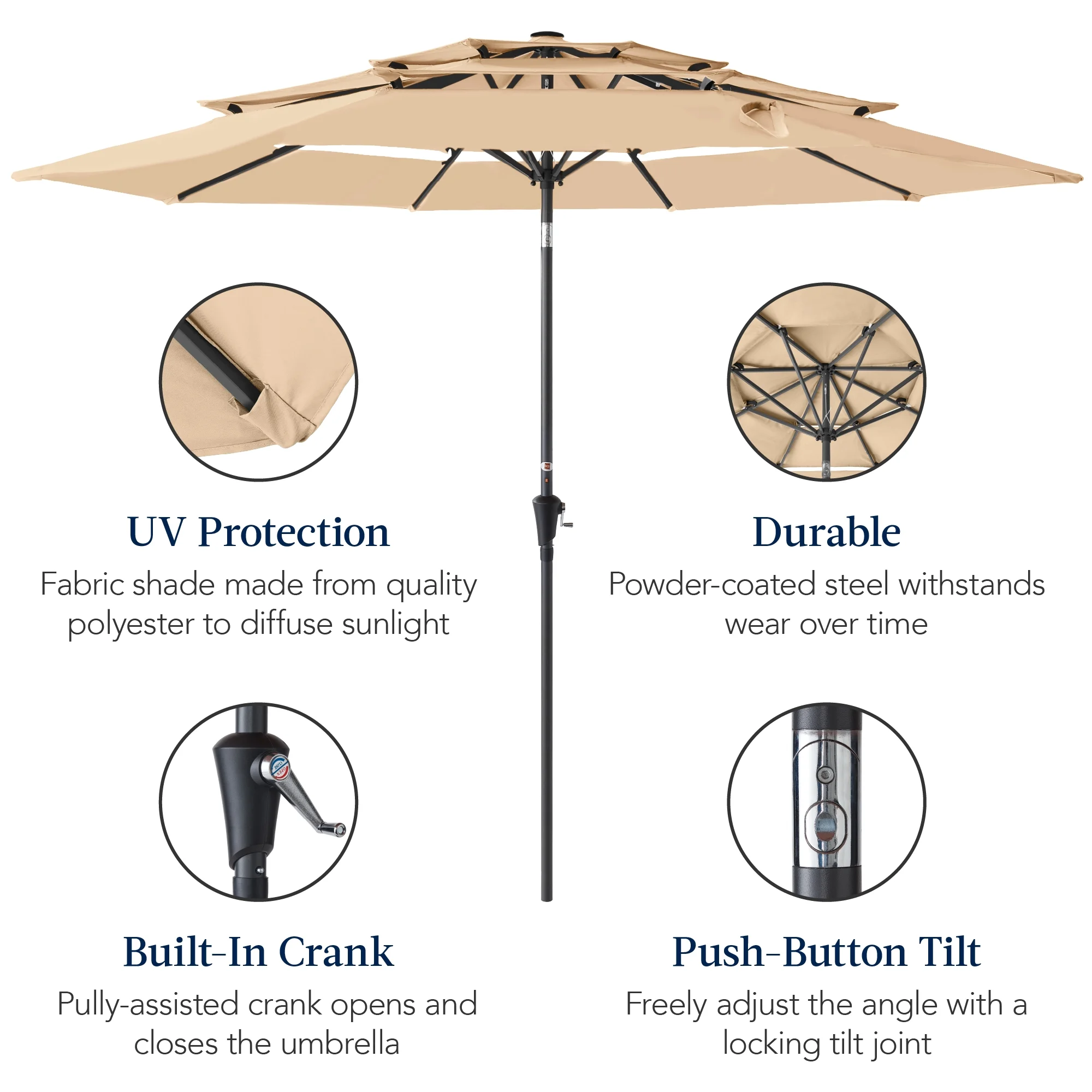 Best Choice Products 10ft 3-Tier Patio Umbrella, Market Sun Shade w/ Tilt Adjustment, Easy Crank - Red