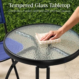 Best Choice Products 3-Piece Patio Bistro Dining Furniture Set w/ Glass Tabletop, Folding Chairs - Gray