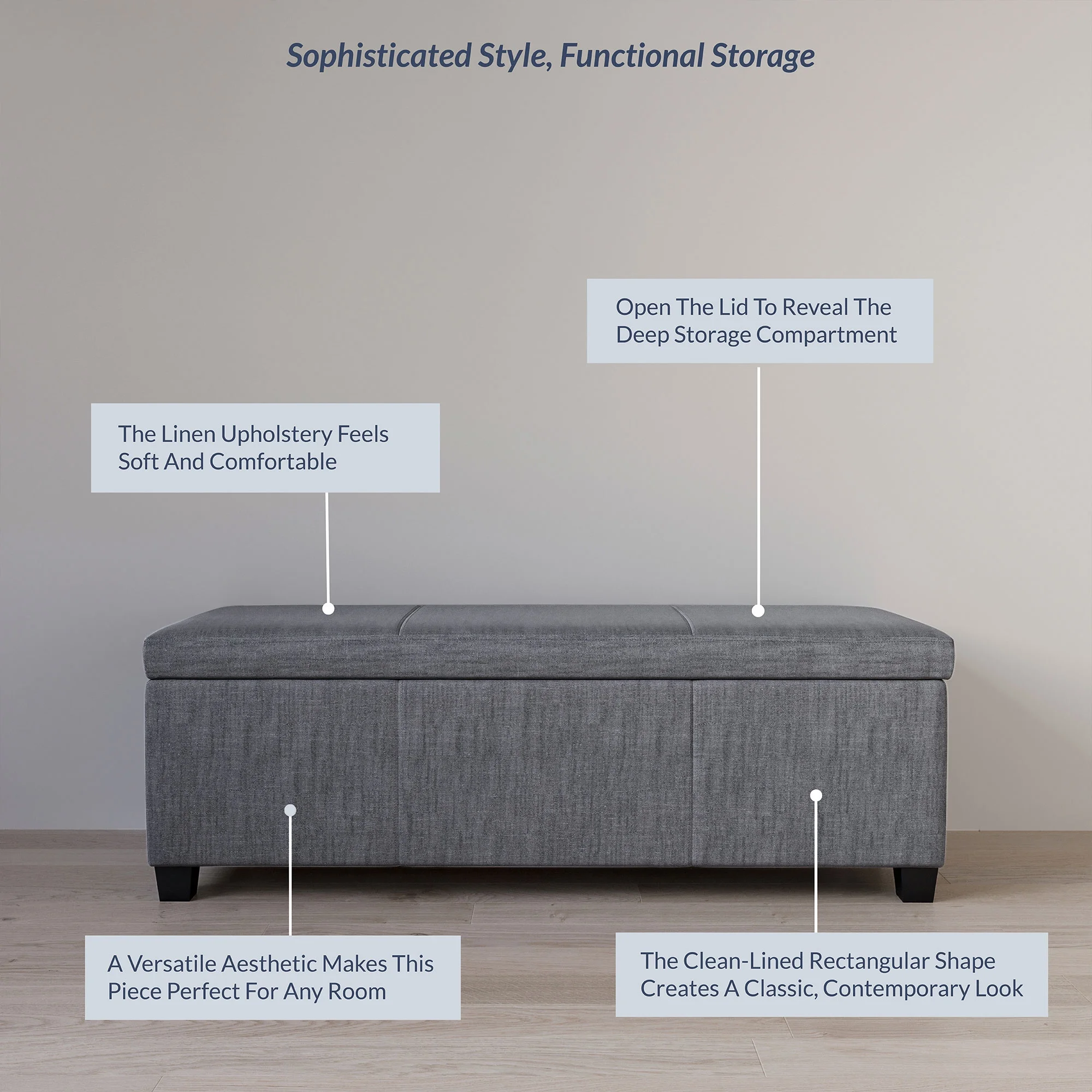 BELLEZE Storage Ottoman Bench Footstool - Amherst (Beige)