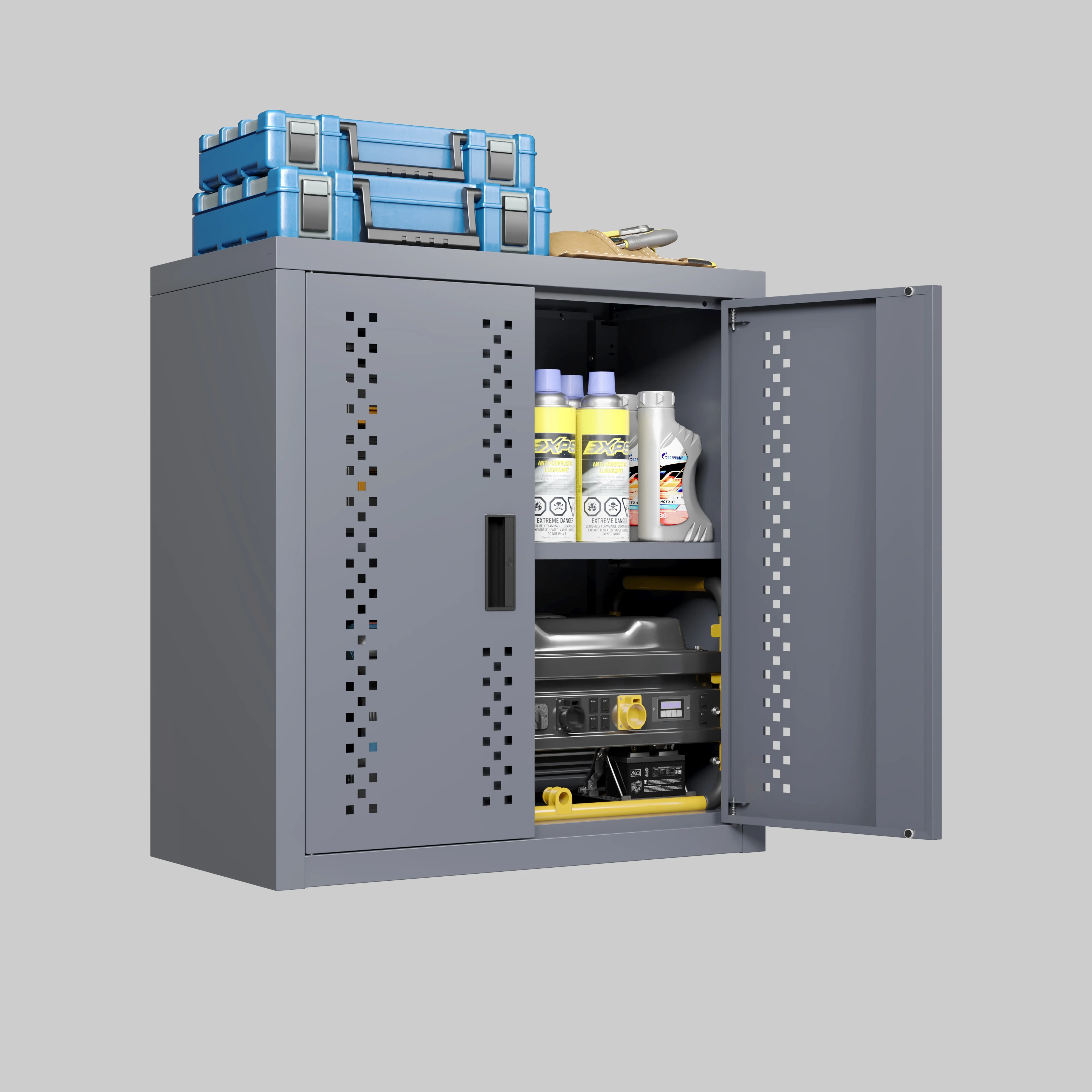 Anykoon Metal garage cabinet with double doors, wall-mounted storage cabinet Equipped with removable shelves, floating tool cabinet for basements, kitchens, and warehouses,gray