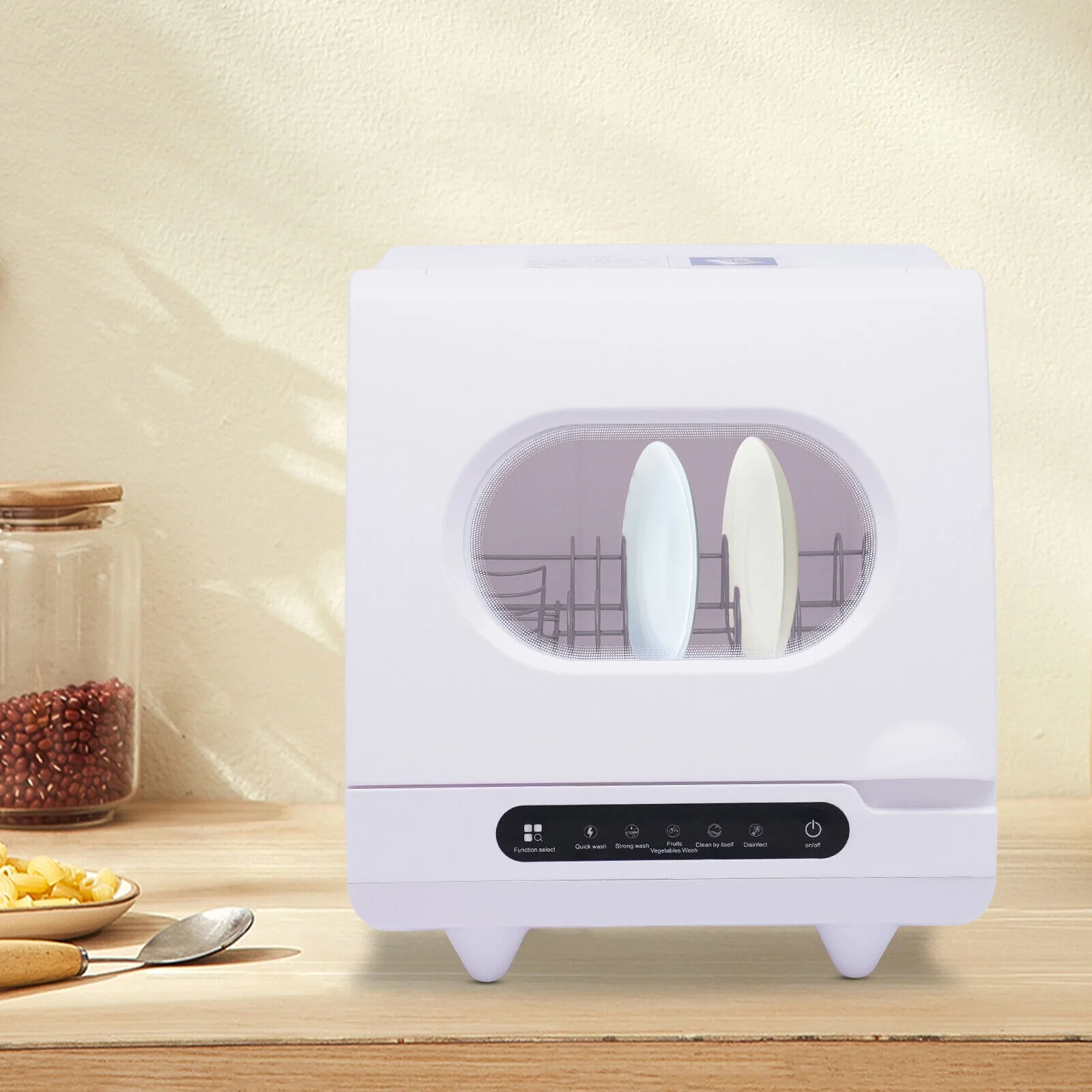 White 800W Dishwasher for Cleaning Vegetables and Fruits 15.6*15.4*16.9in Wash 6 Sets of Tableware at Once