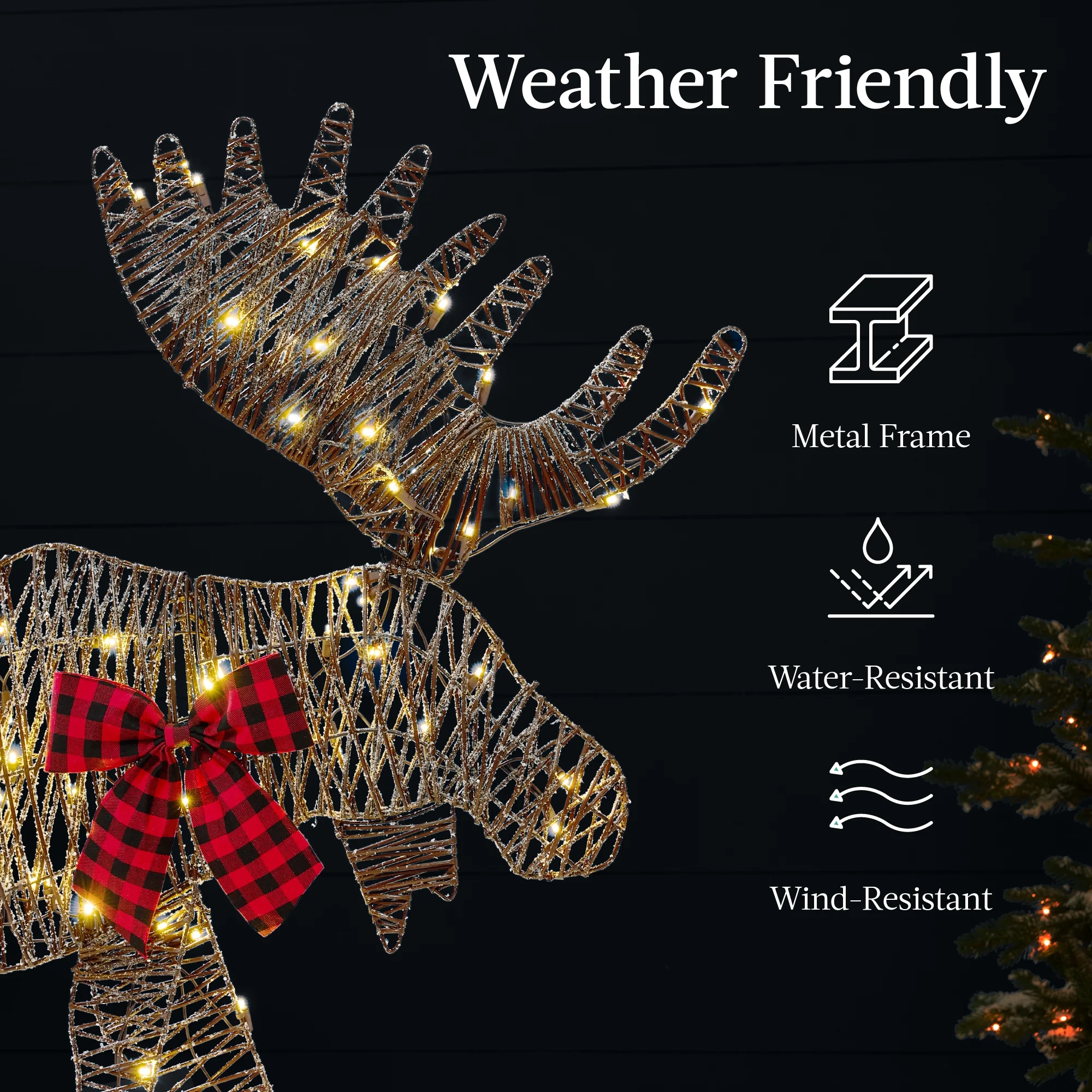 Best Choice Products 4ft 2-Piece Lighted 2D Christmas Moose Set Outdoor Decor w/ 125 LED Lights, Stakes - Rattan