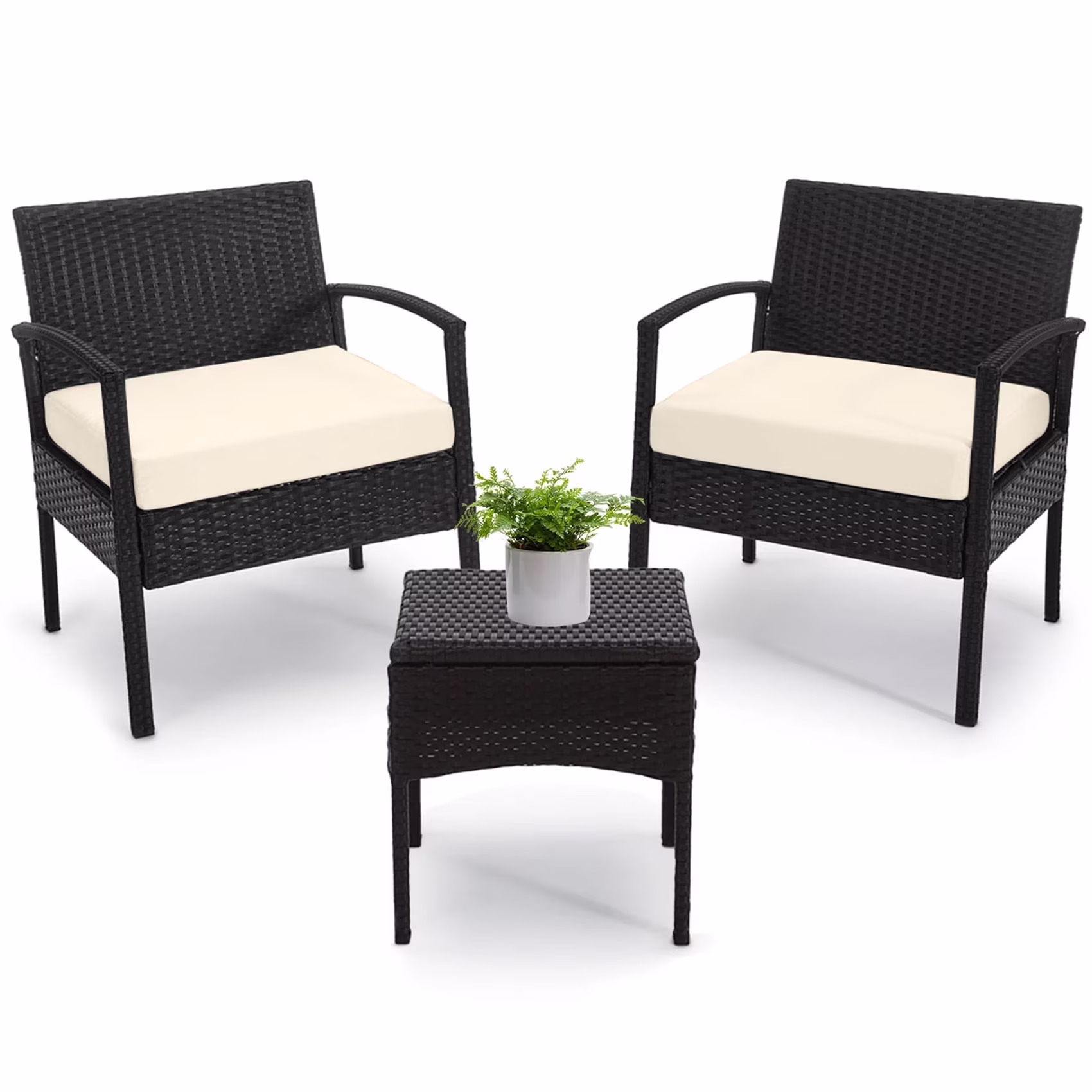 Tappio Outdoor Furniture 3 Piece Patio Bistro Furniture Set, Rattan Conversation Chairs Set with Side Table and Cushions, Patio Furniture Sets for Balcony Garden Porch, Red