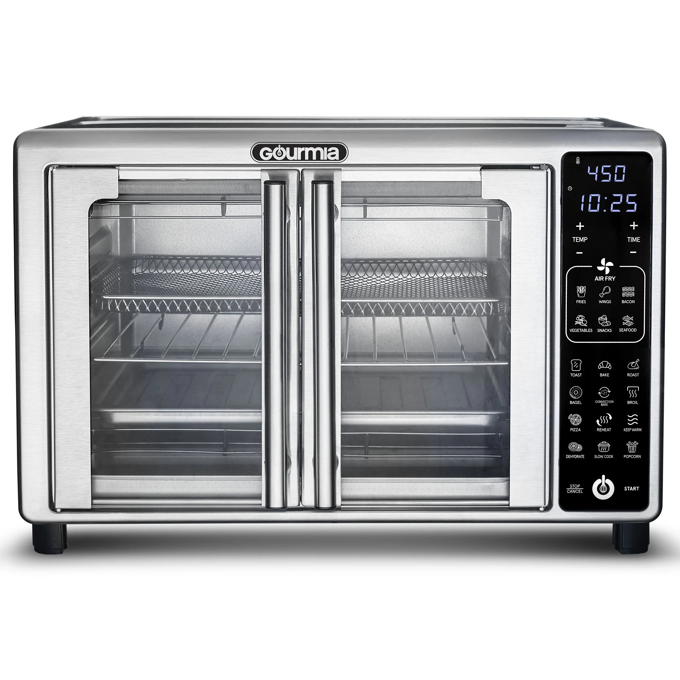 Gourmia French Door 6-Slice Digital Toaster Oven Air Fryer, 19 One-Touch Presets, 24L, Stainless Steel
