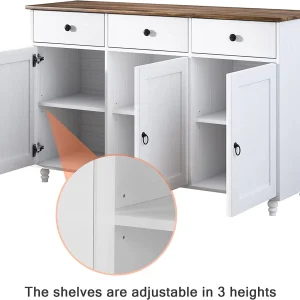 Catrimown Sideboard Buffet Cabinet, Mid-Century Kitchen Storage Cabinet with 3 Drawers & 3 Doors, Coffee Bar Cabinet with 3 Adjustable Shelves, White