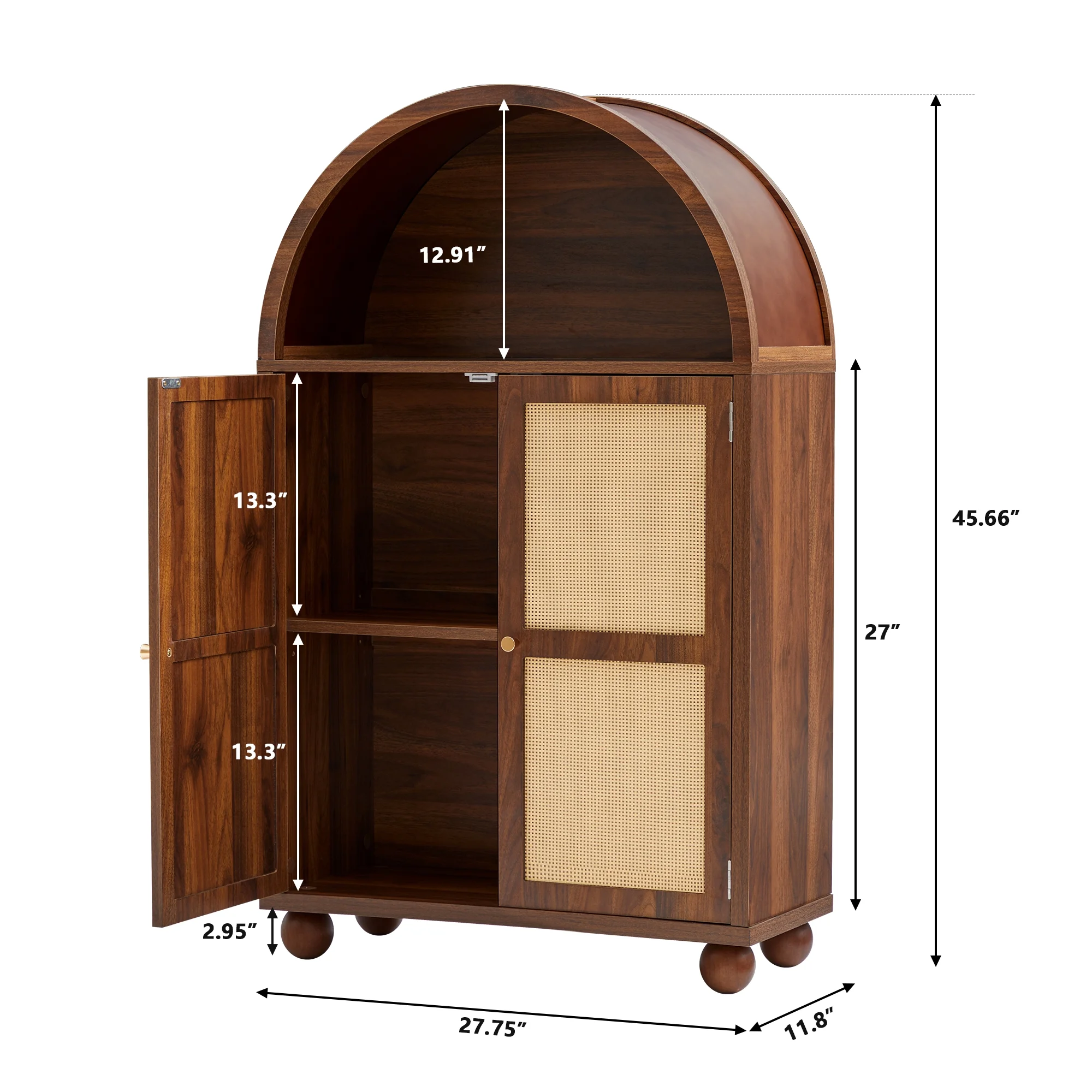 Wirrytor Arched Kitchen Storage Cabinet, Sideboard Buffet Cabinet with 2-Tier and 2 Doors, Black Sideboard, Kitchen Pantry Cabinet, Wooden Storage Cabinet for Living Room