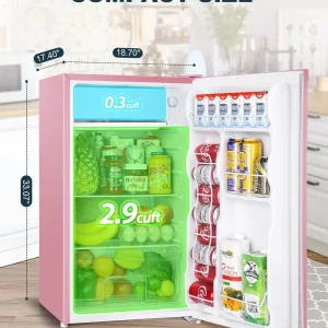 Upstreman 3.2 Cu.Ft Mini Fridge with Freezer, Single Door Mini Fridge, Dorm Fridge, Adjustable Thermostat, Mini Refrigerator for Bedroom, Office, Dorm, Black-BR321