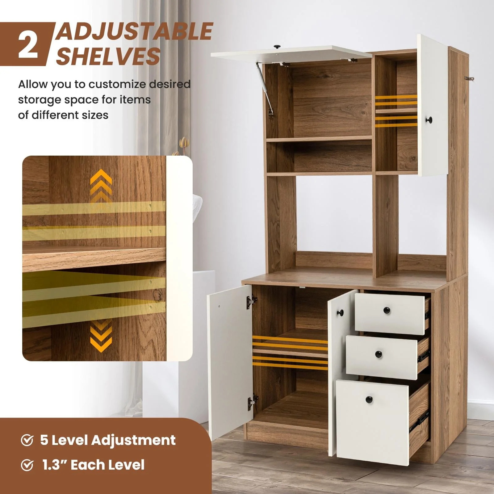 Giantex Microwave Stand Cabinet, Freestanding Kitchen Storage Pantry, Natural