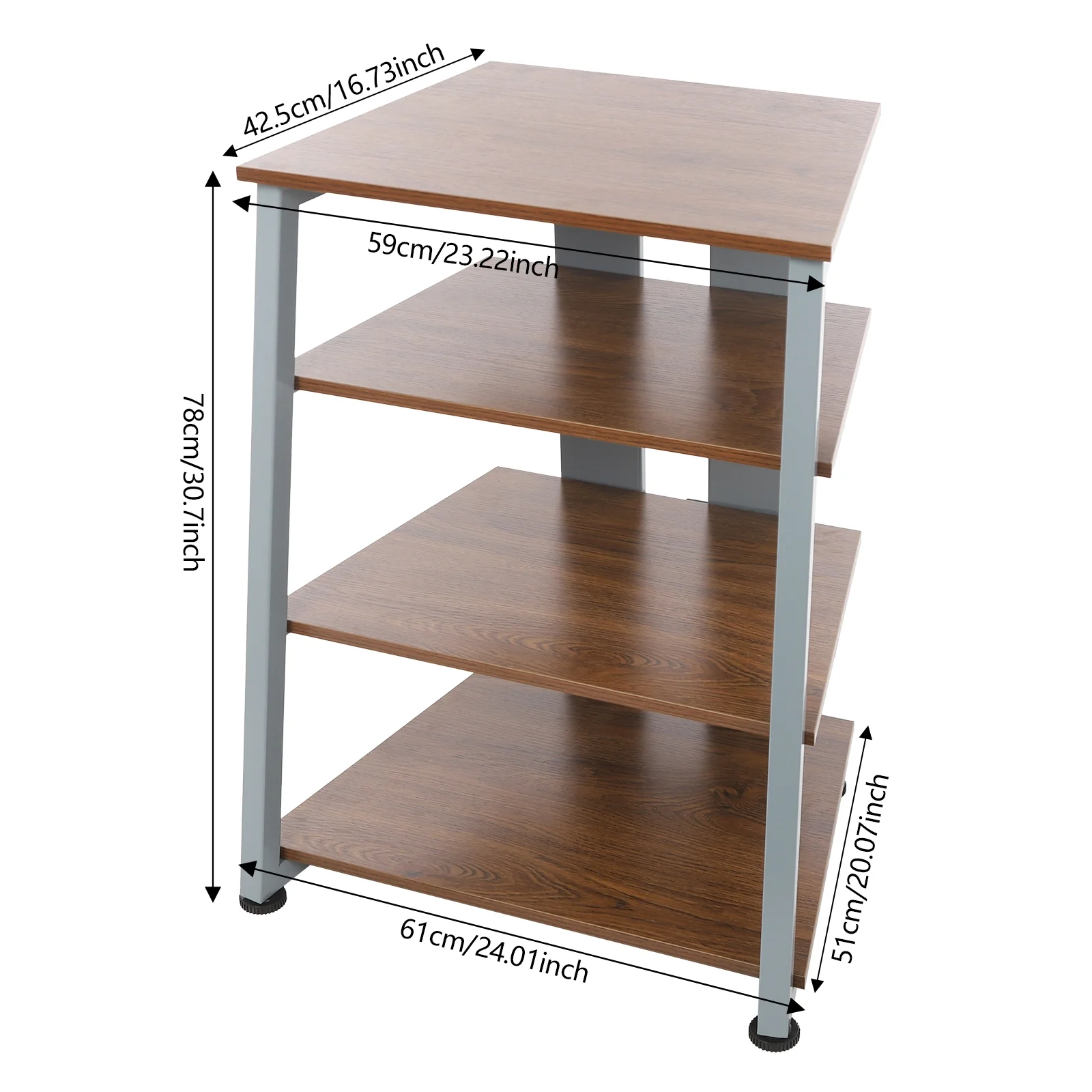4-Tier AV Media Stand, Multi-Functional Storage Shelf for Organizing and Storing TV Accessories, CD Changers, Receivers, DVD Players, Game Consoles, and Other Media Equipment, Brown and Grey