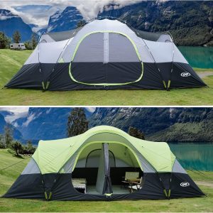 UNP Camping Tent 10-Person-Family Tents, Parties, Music Festival Tent, Big, Easy Up, 5 Large Mesh Windows, Double Layer, 2 Room, Waterproof, Weather Resistant, 18ft x 9ft x78in