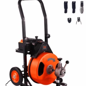 Drain Cleaner Machine 75Ftx1/2Inch,450W Portable Drain Cleaning Machine with 6 Cutters,Gloves,Portable Electric Drain Auger Cleaner for 2" to 4" Pipes