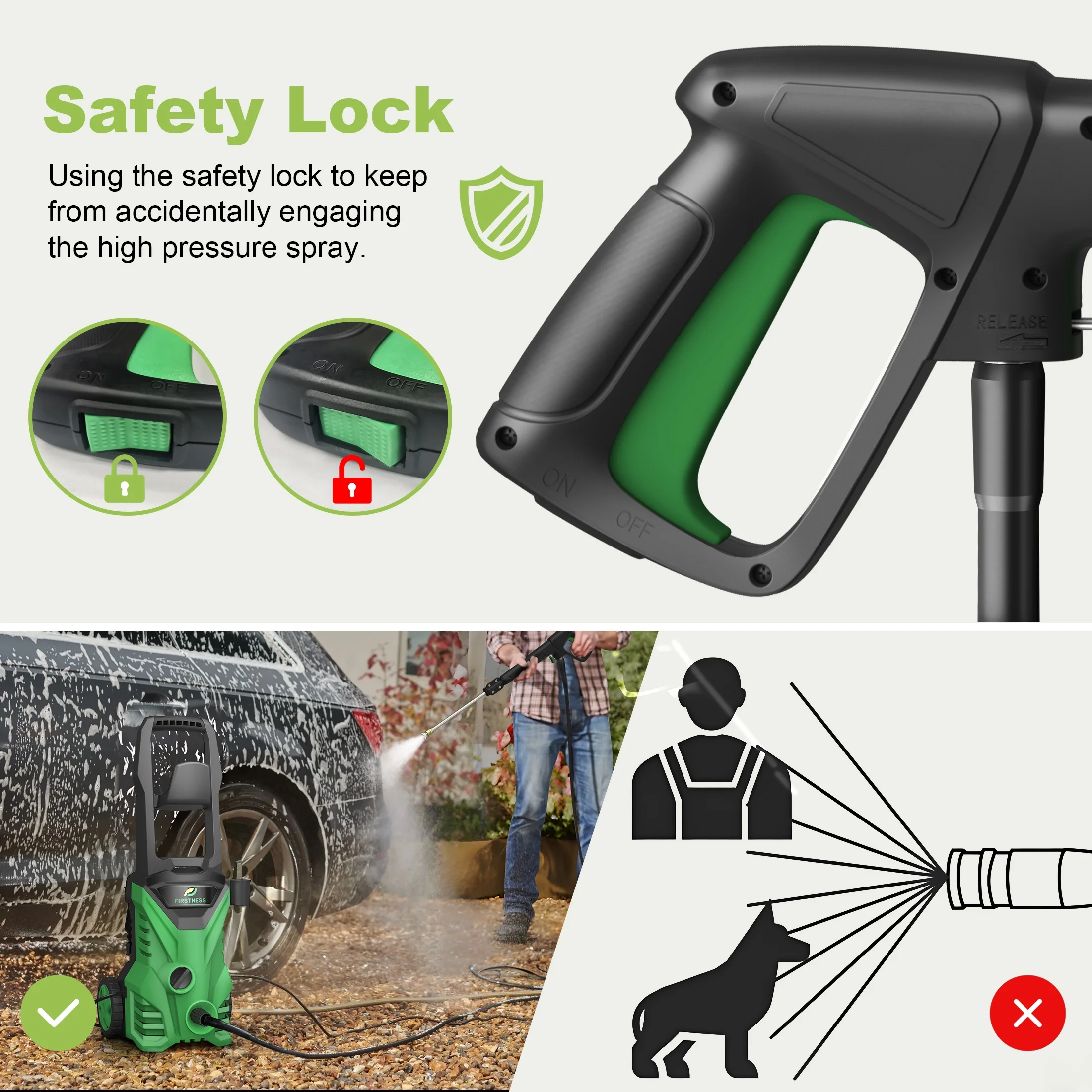 Firstness Pressure Washer 3500 PSI, Electric Power Washer w/ 26 ft Hose, 4 Quick Connect Nozzles, High Pressure Cleaning Machine with Foam Cannon, Portable to Clean Patios, Cars, Fences, Driveways