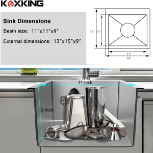 13 x 15 Inch Drop In Bar Sink, Small Kitchen Sink Single Bowl Topmount Bar Prep Sink 18 Gauge Stainless Steel Bar Sink with Basket Strainer