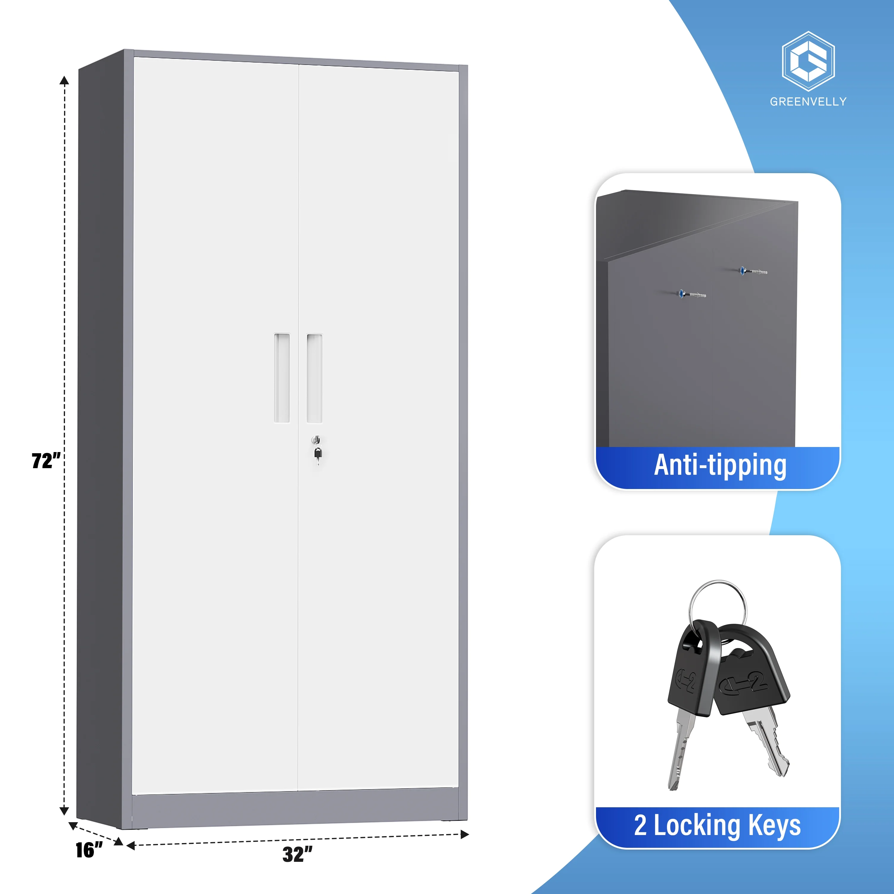 SUNCROWN 71 In Metal Storage Garage Cabinets with Locking Doors and Adjustable Shelves, Steel Storage Cabinet for Garage, Office, Classroom, Assemble Required(Black)