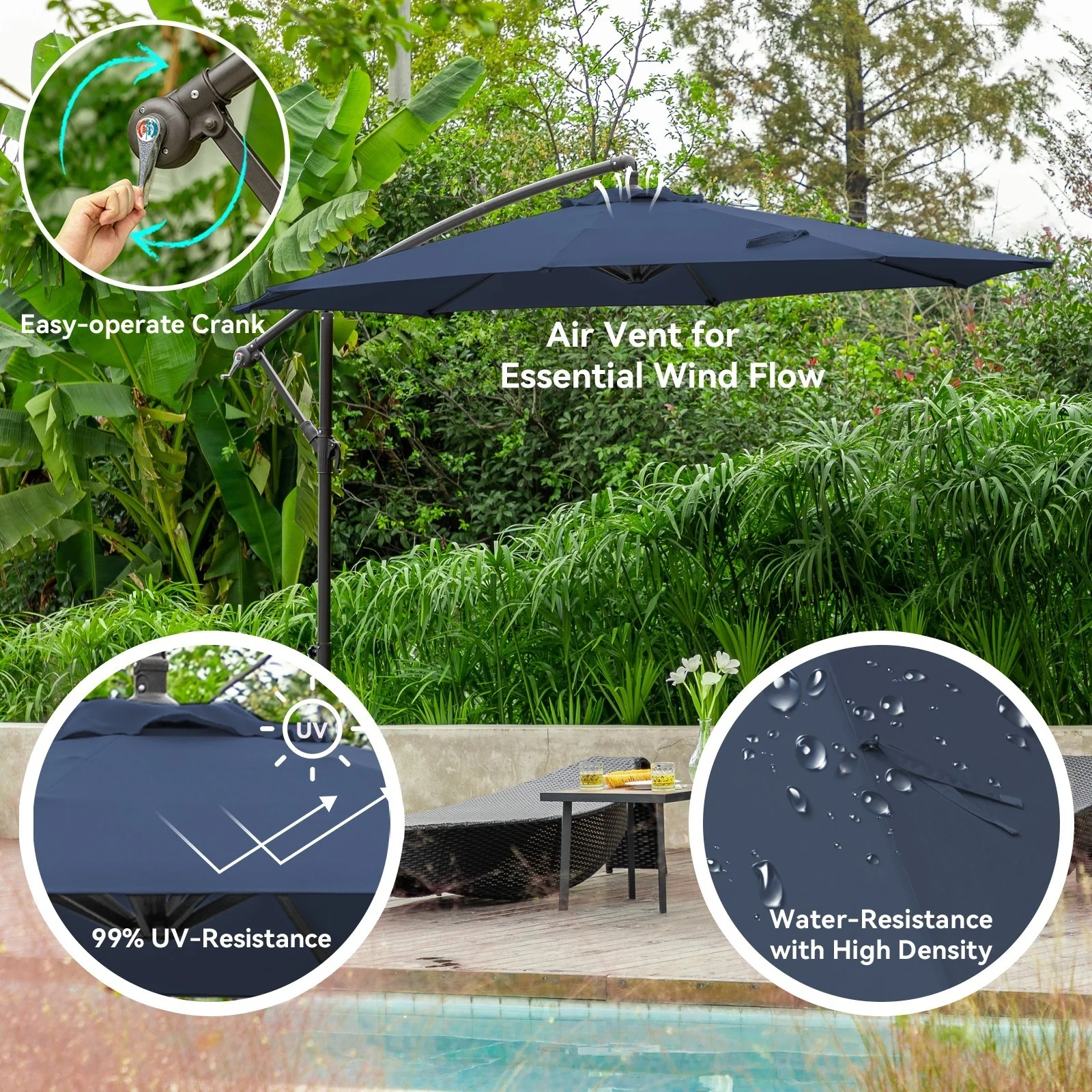 JUSTLET 10ft Heavy Duty Patio Hanging Offset Cantilever Patio Umbrella W/ 4-Piece Base Included Included, Beige