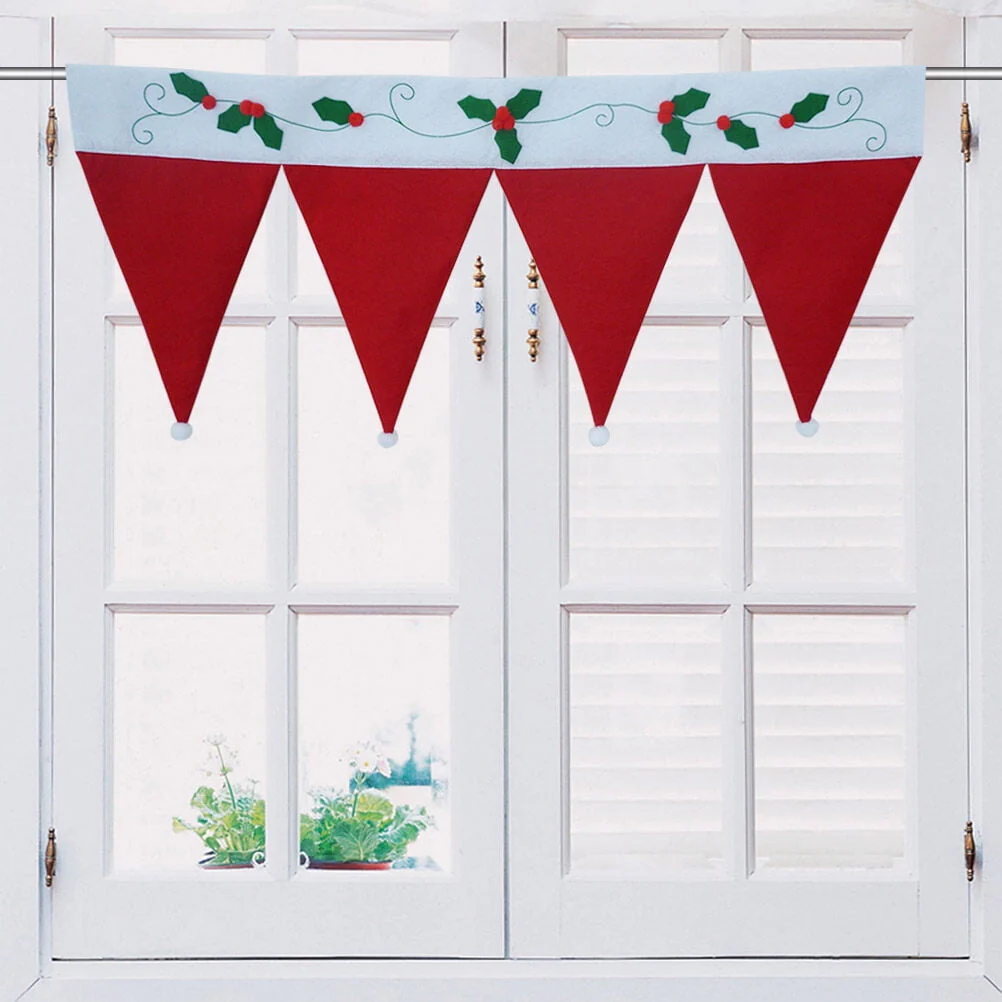 Hemoton Christmas Santa Hat Curtain Valance Christmas Door Window Flag Bunting Decorations for Home Living Room (Red)