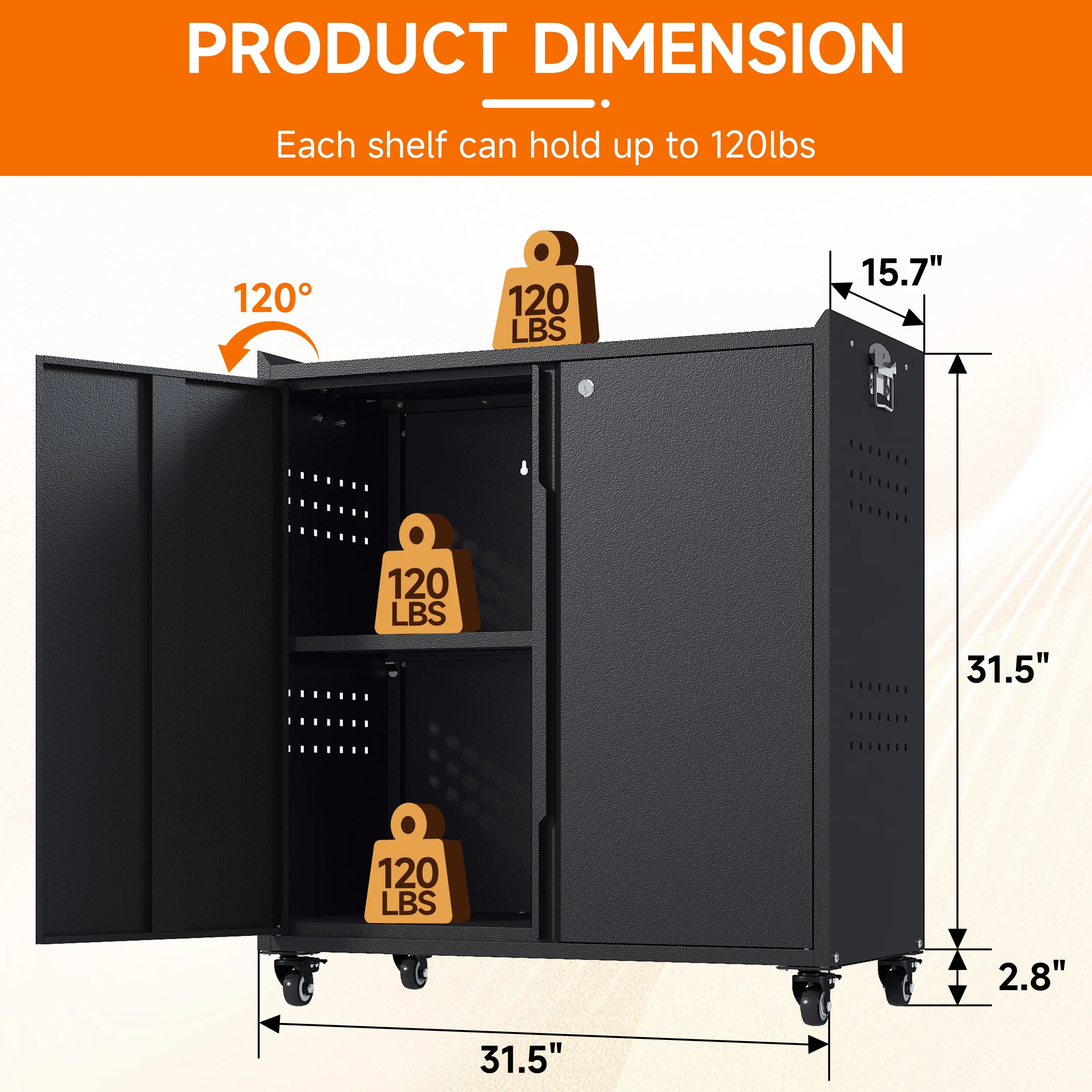 Metal Storage Cabinet with Wheels,Rolling Tool Cabinet with Doors and Adjustable Shelves,Heavy Duty Garage Storage Cabinet,Steel Locking Storage Cabinet for Garage/Warehouse/Office/School/Home-Black