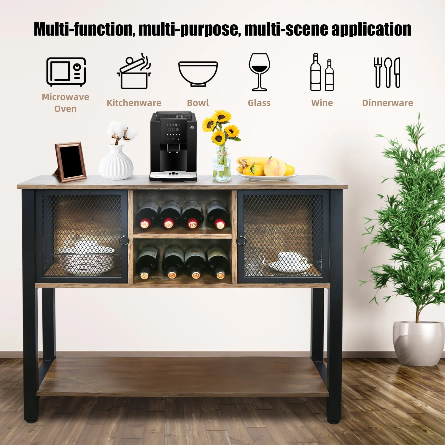 EXCITED WORK 39.5" Brown Wine Cabinets,Buffet Sideboard with Storage Shelves, Kitchen Storage Cabinets, Bar Cabinets