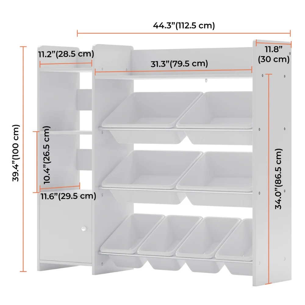 Sturdis Kids Toy Storage Organizer With Bookshelf and White Bins