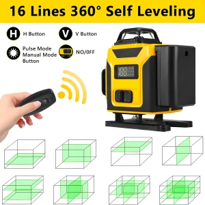 Laser Level,GOCHIFIX 16 Lines 4x360- Green Cross Laser Level Self Leveling with Tripod,Rotating Bracket,Remote Control,Lifting Platform,Rechargeable Battery and Storage Box