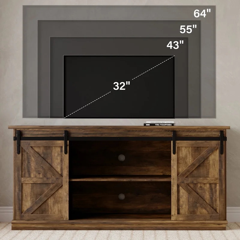 Furmax 65 inch TV Stand Entertainment Center with Sliding Barn Doors and Storage,White