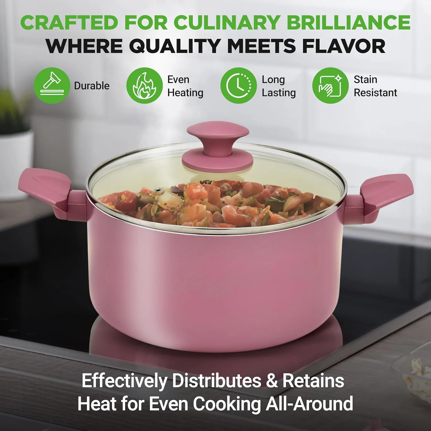 54-Piece Kitchen Cookware Set -C Complete Non-Stick Ceramic Pots and Pans Set with Utensils, Bakeware, and Knife Set, Gas, Electric & Induction Compatible, Blush Pink Kitchen Essentials