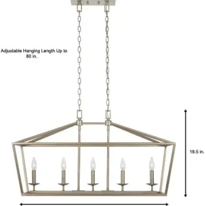 Home Decorators Weyburn 5-Light Antique Silver Caged Island Chandelier - New